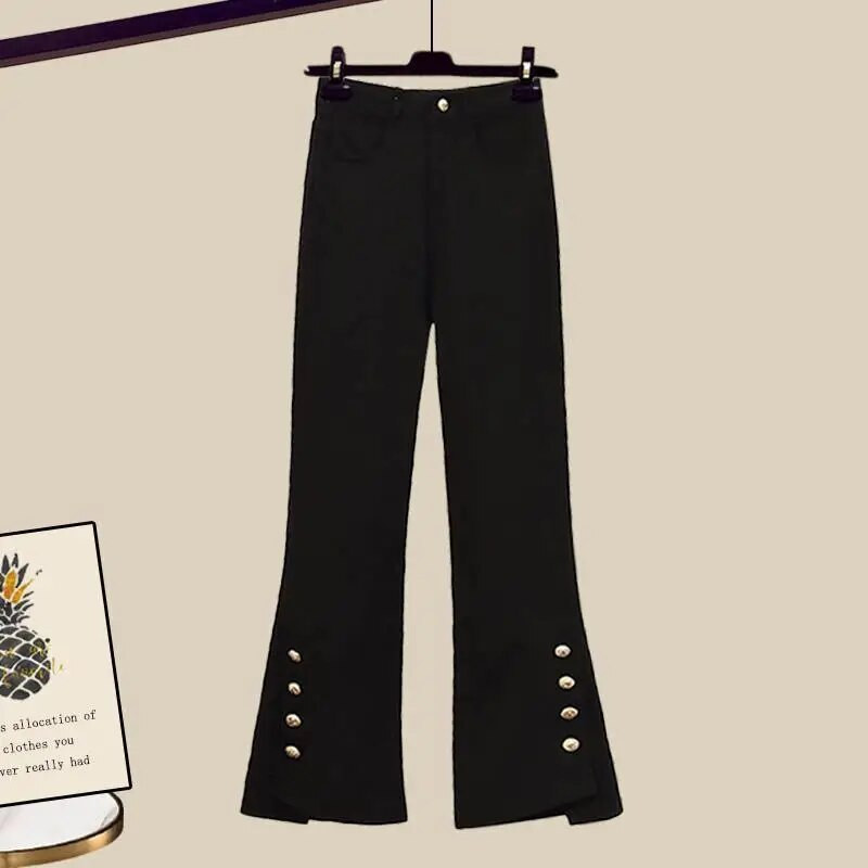 Moterų rudens žiemos naujas vintažinis kombinuotas kostiumo paltas ilgomis rankovėmis + mikro platėjančios kelnės, dviejų dalių korėjietiškų laisvalaikio švarkų derinys