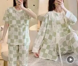 3vnt./komplektas Nėščiųjų pižamos kostiumai slaugai Mada Spausdinti žindymo viršutiniai drabužiai + Paltai ilgomis rankovėmis + Ilgos kelnės Nėštumo drabužių rinkinys