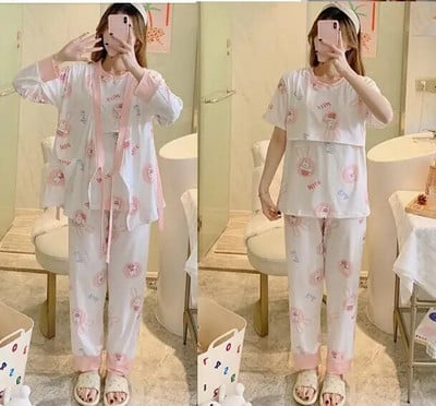 3vnt./komplektas Nėščiųjų pižamos kostiumai slaugai Mada Spausdinti žindymo viršutiniai drabužiai + Paltai ilgomis rankovėmis + Ilgos kelnės Nėštumo drabužių rinkinys