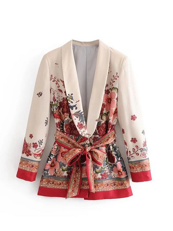 Νέο φλοράλ εμπριμέ κοστούμι παντελόνι Γυναικείο 2 τεμάχια ρετρό κοστούμια λουλουδιών blazer κοστούμια γραφείου Γυναικεία κορδόνια παλτό φαρδιά παντελόνια