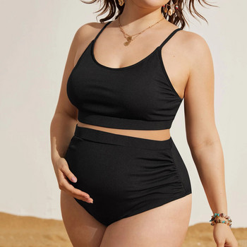 Μαύρο μαγιό εγκυμοσύνης έγκυο σε χρώμα βραζιλιάνικο μαγιό εγκυμοσύνης δύο τεμάχια μαγιό beachwear Swim
