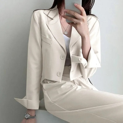 2023 m. Blazer Fashion Kasdieniai solidūs elegantiški kelnių rinkiniai aukštu juosmeniu, vieneiliai laisvo temperamento dviejų dalių komplektai, moteriški kostiumai