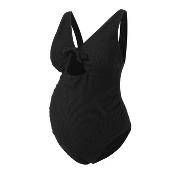 Бременни бански костюми за бременни с връзки и бански с волани Едноцветен черен бански костюм с ръб отпред и бански монокини