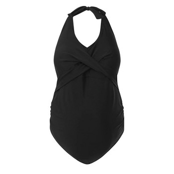 Бански костюм за бременни в цвят Soild Черни цял бански костюм с голям размер, бикини, монокини за бременни, плажно облекло