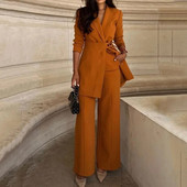 Σετ LIYONG Blazer Γυναικεία Ρούχα Φθινοπωρινά Γραφείο Μασίφ πέτο Μακρύ μανίκι ακανόνιστη αγκράφα μπλούζα φαρδιά με τσέπες Σετ παντελονιών