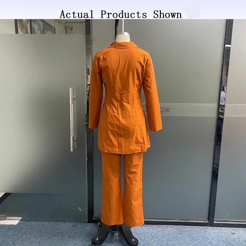 Σετ LIYONG Blazer Γυναικεία Ρούχα Φθινοπωρινά Γραφείο Μασίφ πέτο Μακρύ μανίκι ακανόνιστη αγκράφα μπλούζα φαρδιά με τσέπες Σετ παντελονιών