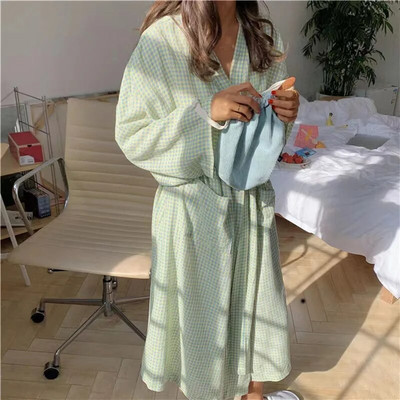 Ženski kućni ogrtač s volanima, dugih rukava, korejski stil, slatki ogrtač, bijeli, elegantni spa dama, proljeće, jesen, kućni kućni ogrtači, ogrtači, pidžame