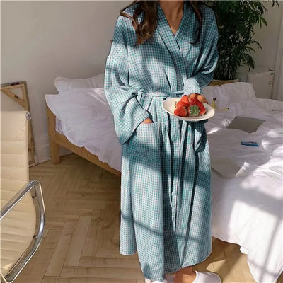 Ženski kućni ogrtač s volanima, dugih rukava, korejski stil, slatki ogrtač, bijeli, elegantni spa dama, proljeće, jesen, kućni kućni ogrtači, ogrtači, pidžame