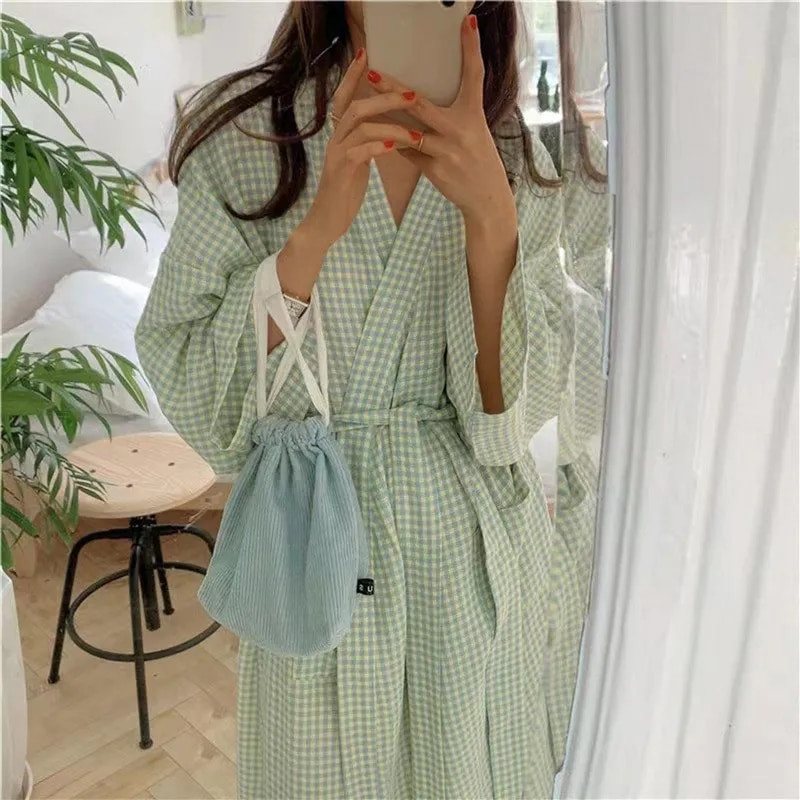 Ženski kućni ogrtač s volanima, dugih rukava, korejski stil, slatki ogrtač, bijeli, elegantni spa dama, proljeće, jesen, kućni kućni ogrtači, ogrtači, pidžame