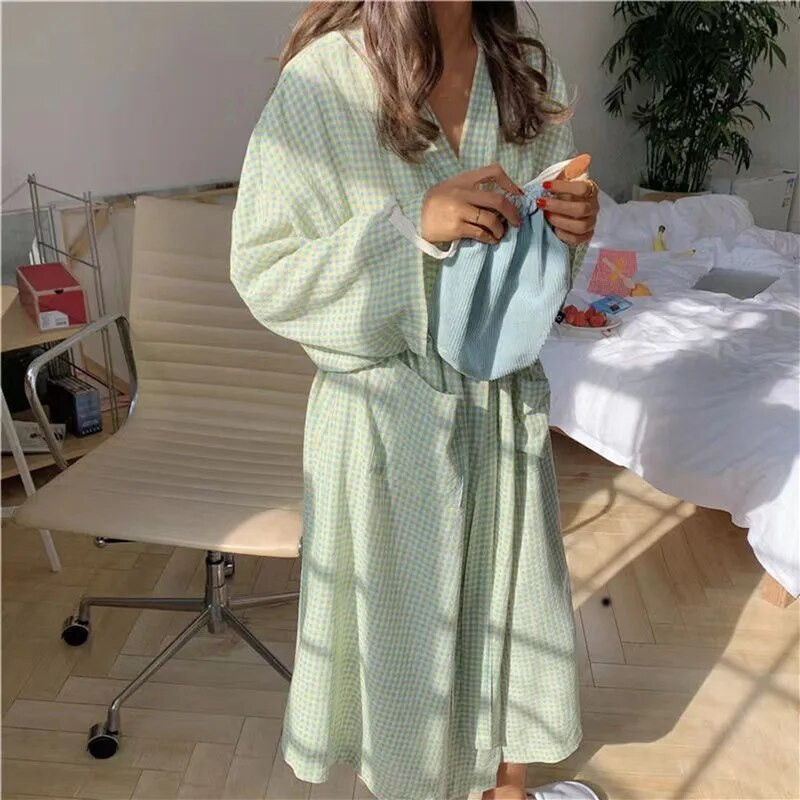 Ženski kućni ogrtač s volanima, dugih rukava, korejski stil, slatki ogrtač, bijeli, elegantni spa dama, proljeće, jesen, kućni kućni ogrtači, ogrtači, pidžame