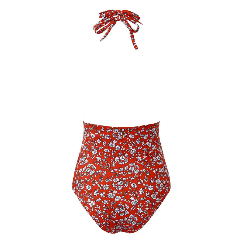 „Halter“ motinystės maudymosi kostiumėlis nėščioms moterims raudonomis gėlėmis raštu vientisas maudymosi kostiumėlis nėštumo bikiniui su reguliuojamu krūtinės maudymosi kostiumėliu