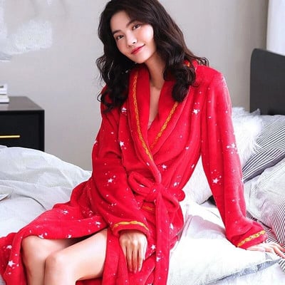 Zimski topli ženski ogrtači Odjeća za spavanje od koraljnog flisa Ženski kimono spavaćica s cvjetnim printom Kućna haljina Odjeća za odmor Hotelski ogrtač