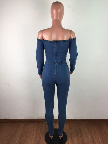 Jeans casual Romper Σέξι γυναικείες φόρμες με μακρυμάνικο κορμάκι με κούφια έξω τζιν