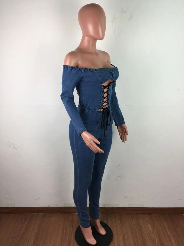 Farmer Alkalmi Romper Szexi Női Slash Neck Hosszú ujjú Bodycon Hollow Out Farmer Overall