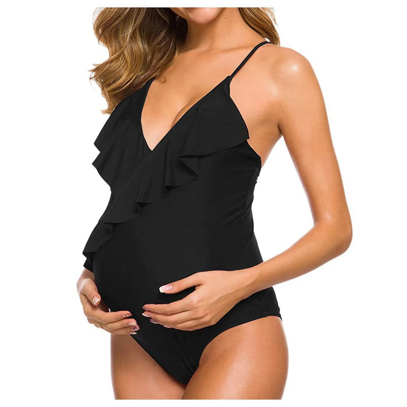 Ljeto, jednodijelni kupaći kostim s V-izrezom, jednodijelni jednodijelni kupaći kostim za trudnice, jednobojni
