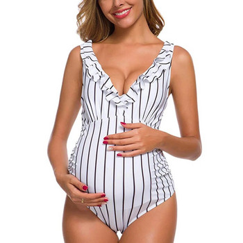 Бански костюми за бременни Целни бански костюми за бременни с колан и папийонка отпред Бански костюми за бременни на райета Секси монокини 2022 г.