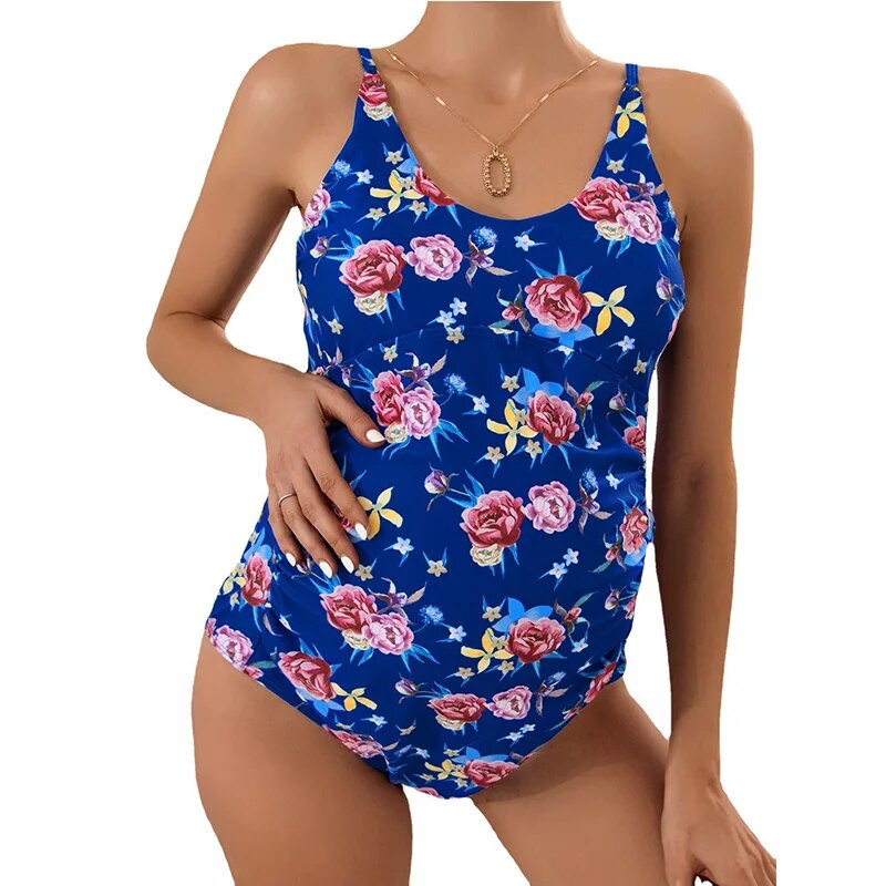 Gėlių raštų nėštumo maudymosi kostiumėlis Paplūdimio vientisas maudymosi kostiumėlis nėščioms moterims Nėščioms Premama Monokini vasaros stiliaus maudymosi kostiumėliai