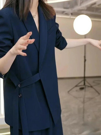 Γυναικεία Κοστούμια Σετ γραφείου Τσέπες Παλτό Φαρδύ παντελόνι Νέο 2023 Άνοιξη Φθινόπωρο Γραφείο Γυναικεία μόδα Elegance Σετ Lady Blazer