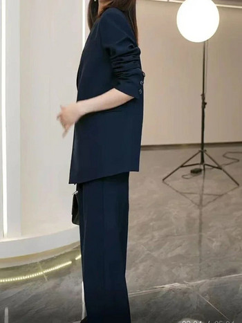 Γυναικεία Κοστούμια Σετ γραφείου Τσέπες Παλτό Φαρδύ παντελόνι Νέο 2023 Άνοιξη Φθινόπωρο Γραφείο Γυναικεία μόδα Elegance Σετ Lady Blazer