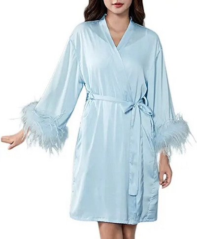 3XL.Moterų stručių plaukų rankovės Satino kimono nuotakos chalatas.Miegrūkai Rožiniai chalatai Pižama Chalatas Naktiniai marškiniai nuotakos chalatai chalatas