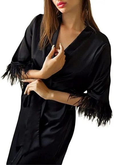 3XL.Moterų stručių plaukų rankovės Satino kimono nuotakos chalatas.Miegrūkai Rožiniai chalatai Pižama Chalatas Naktiniai marškiniai nuotakos chalatai chalatas