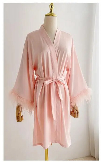 3XL.Moterų stručių plaukų rankovės Satino kimono nuotakos chalatas.Miegrūkai Rožiniai chalatai Pižama Chalatas Naktiniai marškiniai nuotakos chalatai chalatas