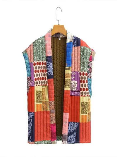 Jesenski cvjetni print patchwork ženska vesta Slatka jakna bez rukava s printom širokog struka 2023. Vintage ženske ulične jakne
