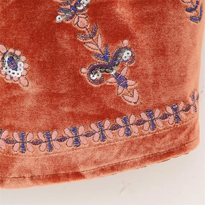 KEYANKETIAN őszi új női flitteres virágos hímzés bársony mellény Vintage mellény nemzeti vékony ujjatlan vágás felső