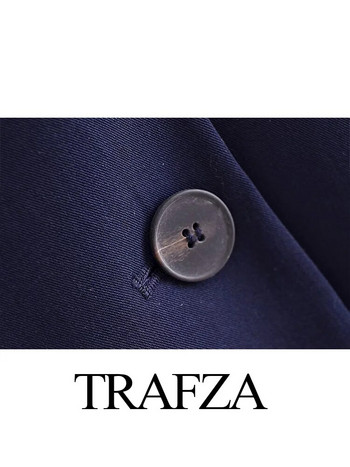 TRAFZA 2024 Γυναικείο Casual Blazer Επαγγελματικό κοστούμι γραφείου Navy Γυναικείο ψηλόμεσο νυφικό σμόκιν Παντελόνι πάρτι 2 τεμαχίων
