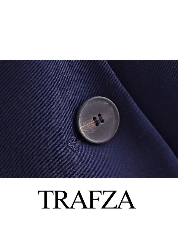 TRAFZA 2024 Ženski ležerni sako Poslovni uredski odijelo Mornarskoplava Ženska uska vjenčanica visokog struka Smoking Hlače za zabavu 2-dijelni set