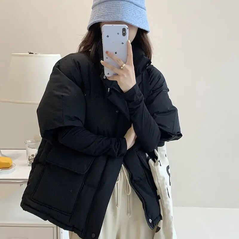 Pamut párnázott puffermellény fél ujjú lefelé téli divatos bő kabát, rövid ujjú női mellény Őszi tavaszi népszerű kabát
