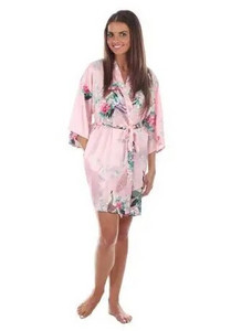 Didmeninė prekyba gėlių ir povų spalvos kimono chalatas Moteriškas satino minkštas miegui Sexy Mini Bride Pamerge Vestuvinis chalatas Vakarėlio suknelė