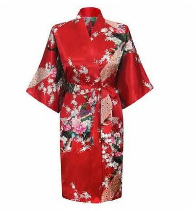 Didmeninė prekyba gėlių ir povų spalvos kimono chalatas Moteriškas satino minkštas miegui Sexy Mini Bride Pamerge Vestuvinis chalatas Vakarėlio suknelė