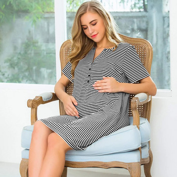 Пижами за бременни Раирани дрехи за бременни с къси ръкави Облекло за кърмене за бременни жени