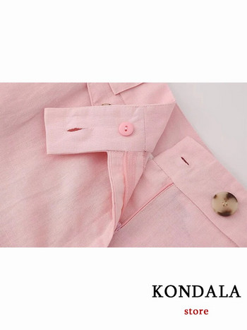KONDALA Vintage μονόχρωμο ροζ γραφείο Lady Streetwear Γυναικεία Κοστούμια Μόδα 2023 Καλοκαίρι μακρυμάνικο κοντό σακάκι Casual παντελόνι με φαρδύ πόδι