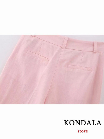 KONDALA Vintage μονόχρωμο ροζ γραφείο Lady Streetwear Γυναικεία Κοστούμια Μόδα 2023 Καλοκαίρι μακρυμάνικο κοντό σακάκι Casual παντελόνι με φαρδύ πόδι