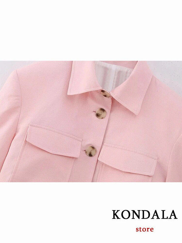 KONDALA Vintage jednobojna jednoružičasta uredska ženska ulična odjeća Ženska odijela Moda za ljeto 2023., kratki sako dugih rukava, ležerne široke hlače