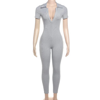 Γυναικεία νέα κομψή ολόσωμη φόρμα με πέτο Y2K με κοντό μανίκι με λαιμόκοψη μακρύ παντελόνι Εξώπλατο, λεπτό ολόσωμο σέξι & High Street 2024