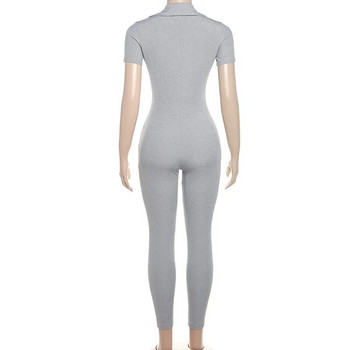 Γυναικεία νέα κομψή ολόσωμη φόρμα με πέτο Y2K με κοντό μανίκι με λαιμόκοψη μακρύ παντελόνι Εξώπλατο, λεπτό ολόσωμο σέξι & High Street 2024
