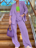 Dvodijelni kompleti odijela Ženska jesen zima Ravne hlače visokog struka Džepovi s dvostrukim kopčanjem Labavi ležerni jednobojni sako