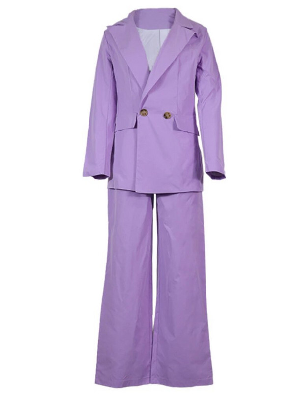 Kétrészes öltönygarnitúrák női őszi téli magas derekú, egyenes nadrágzsebek, kétsoros koreai kabát, laza, alkalmi tömör blézer