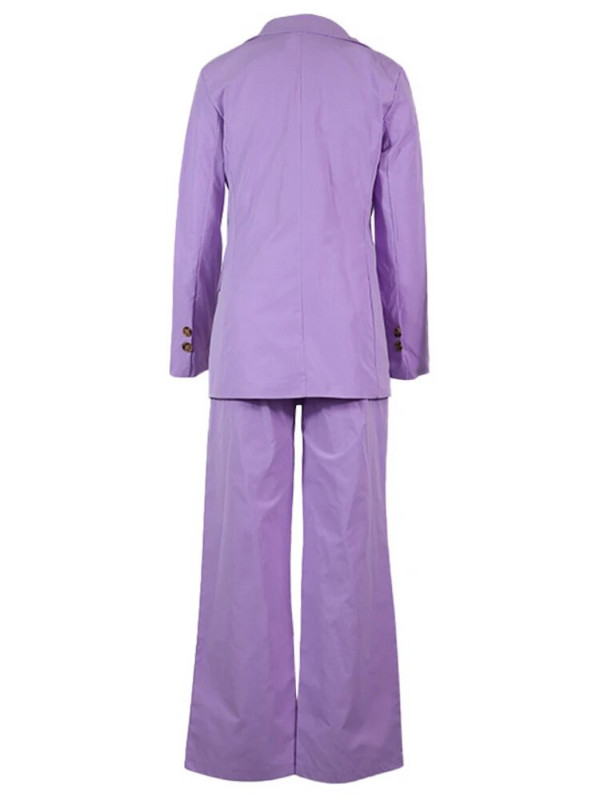 Kétrészes öltönygarnitúrák női őszi téli magas derekú, egyenes nadrágzsebek, kétsoros koreai kabát, laza, alkalmi tömör blézer