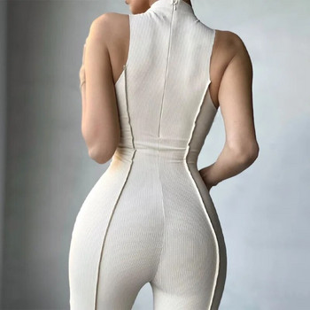 2023 Άνοιξη με φωτεινή γραμμή διακόσμηση Μαύρη φόρμα για γυναίκες One Piece Sexy Club Outfit Γυναικεία μακρυμάνικη λευκή φόρμα κορμιού