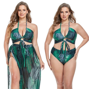2024 г. Нови дамски бански костюми от три части, бременни жени, голям размер, летен бански костюм с деколте и презрамка с отворен гръб Push Up