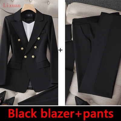Visokokvalitetni korejski proljeće jesen ženski odijelo s hlačama Formalni 2-dijelni set sakoa Ženska uredska poslovna radna odjeća Jakna i hlače