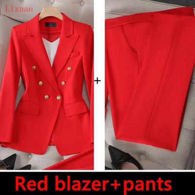 Visokokvalitetni korejski proljeće jesen ženski odijelo s hlačama Formalni 2-dijelni set sakoa Ženska uredska poslovna radna odjeća Jakna i hlače