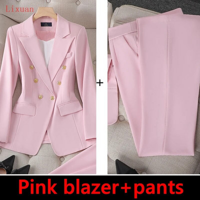 Visokokvalitetni korejski proljeće jesen ženski odijelo s hlačama Formalni 2-dijelni set sakoa Ženska uredska poslovna radna odjeća Jakna i hlače