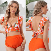 2024-es új print szexi kismama bikini szett nyári strand fodros, kétrészes magas derekú fürdőruha, háttámla nélküli ujjatlan terhes fürdőruha