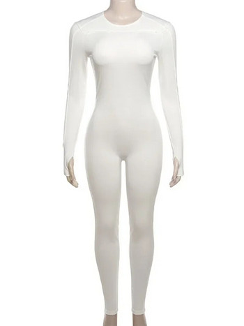 Κομψή λευκή ολόσωμη φόρμα 2024 Ανοιξιάτικη γυναικεία στολή Μακρυμάνικο ψηλόμεσο με φερμουάρ γυμναστική Αθλητικές φόρμες Γυναικείο κορμάκι Streetwear