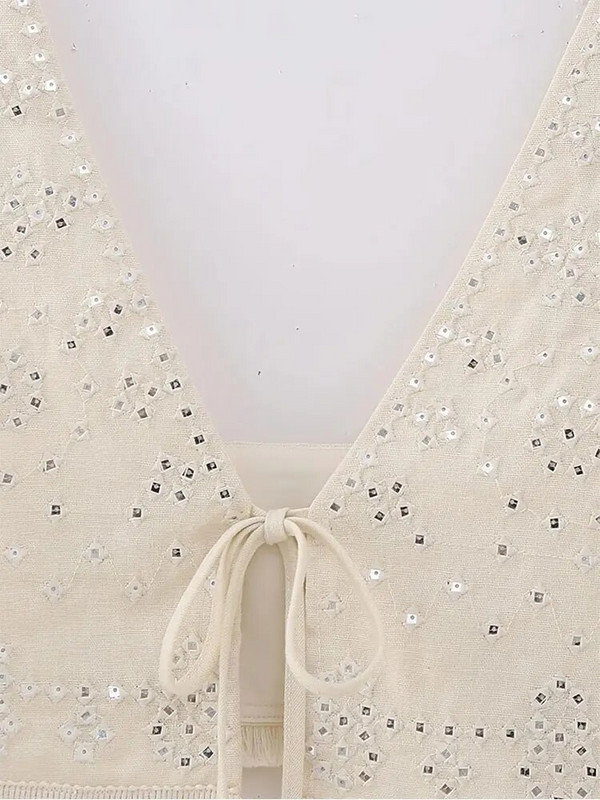 Vasarinės Y2K siuvinėjimo liemenės moterims V kaklo be rankovių su kutais Hem, plona liemenė 2023 m. moteriška, lengva atostogoms apkarpyta viršutinė dalis